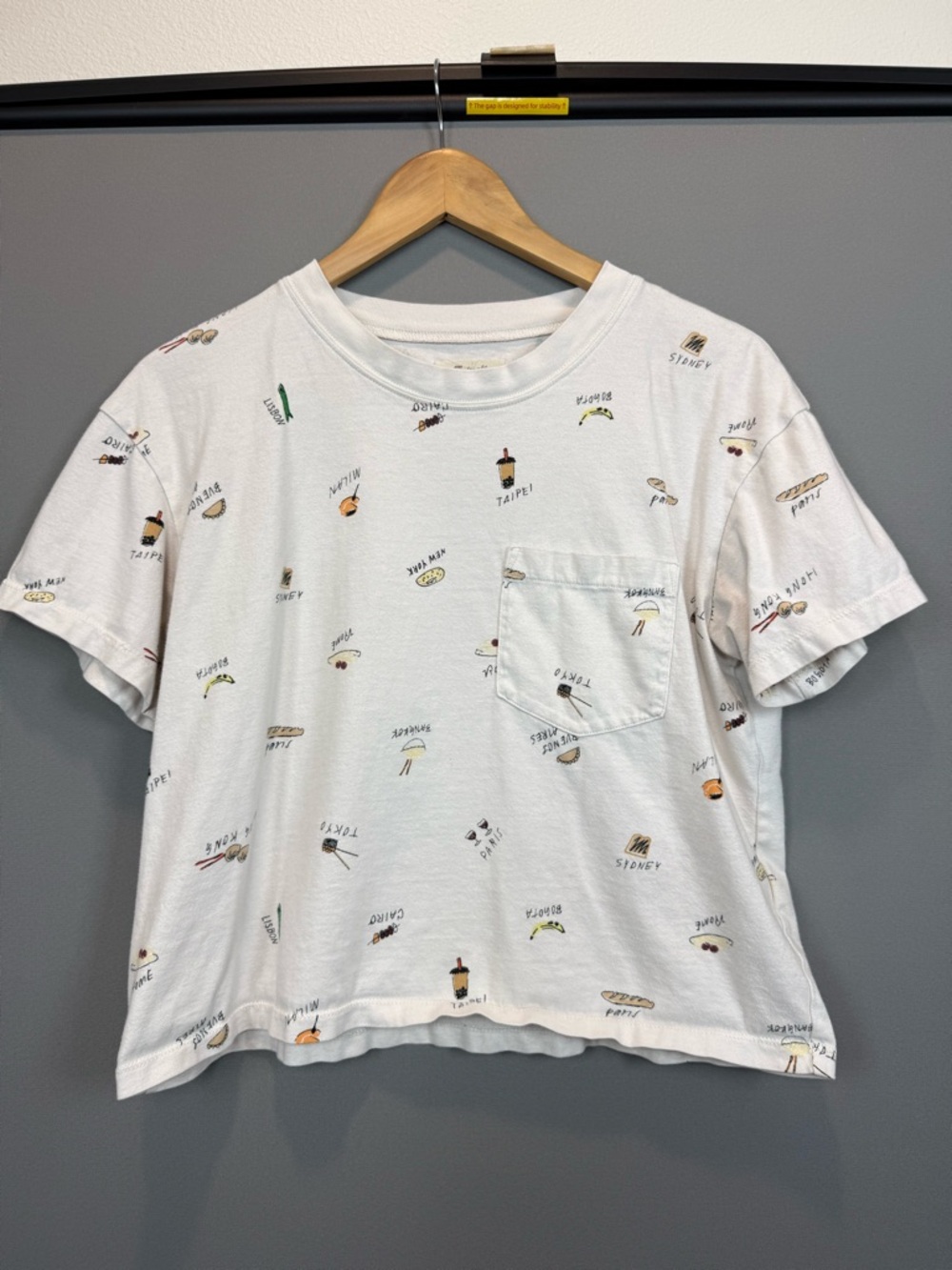 Madewell Pocket Crop Tee with Tiny Travel/Food Graphics